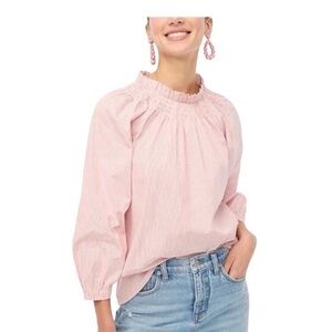 J.Crew Women's Pink And White Stripe Smock Top Balloon Sleeves High Neck Med